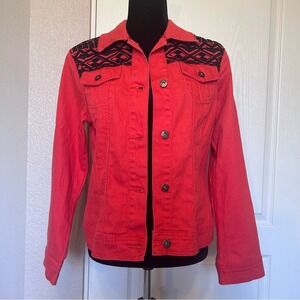 DG2 by Diane Gilman Y2K Orange with Beaded‎ Shoulders Jean Jacket Size Small